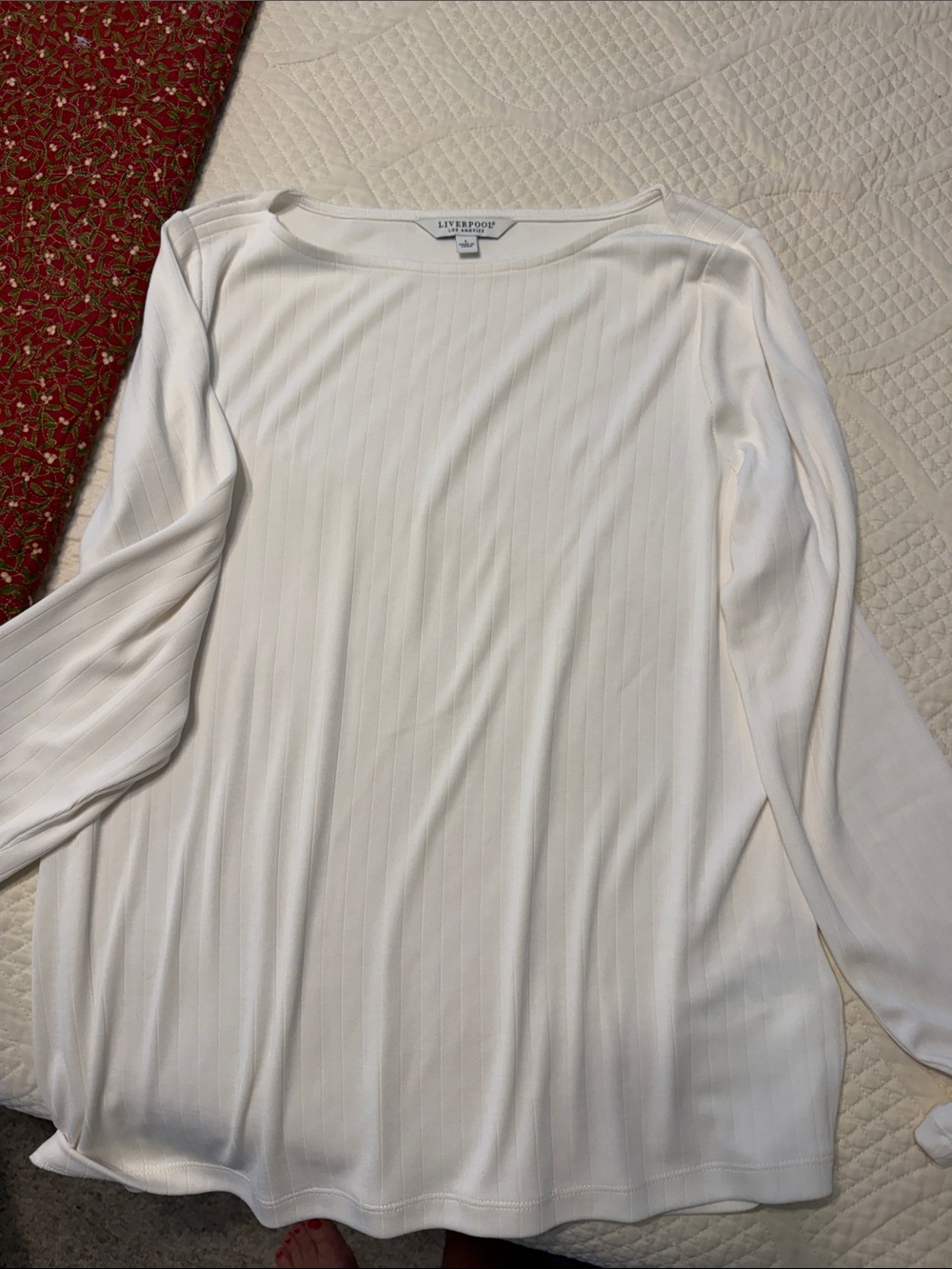 Liverpool Cream White Ribbed Long Sleeve Top